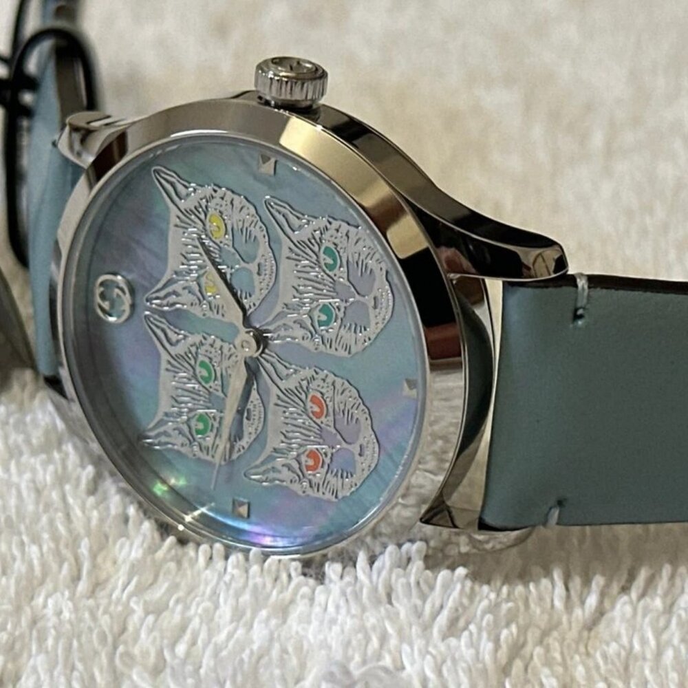 GUCCI LIMITED EDITION VERY RARE, Feline Heads, Mother-of-Pearl Dial Ladies Watch - Picture 6 of 9